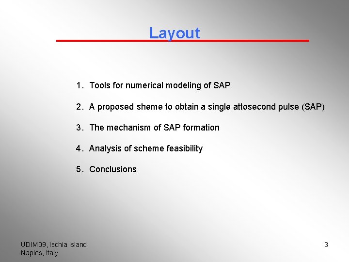 Layout 1. Tools for numerical modeling of SAP 2. A proposed sheme to obtain