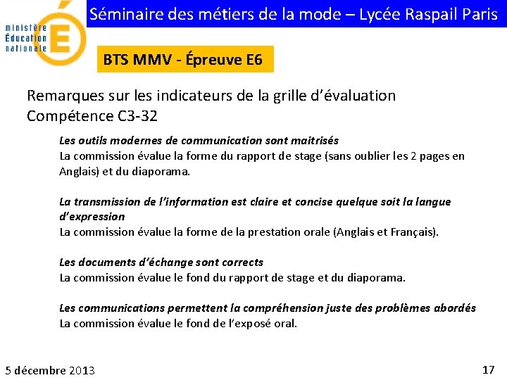 Séminaire des métiers de la mode – Lycée Raspail Paris BTS MMV - Épreuve