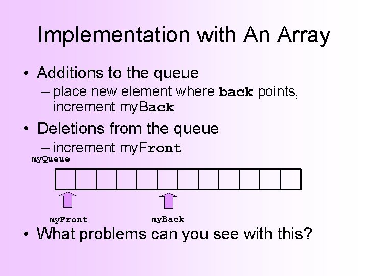 Implementation with An Array • Additions to the queue – place new element where