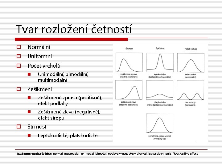 Tvar rozložení četností o Normální o Uniformní o Počet vrcholů n o o Unimodální,