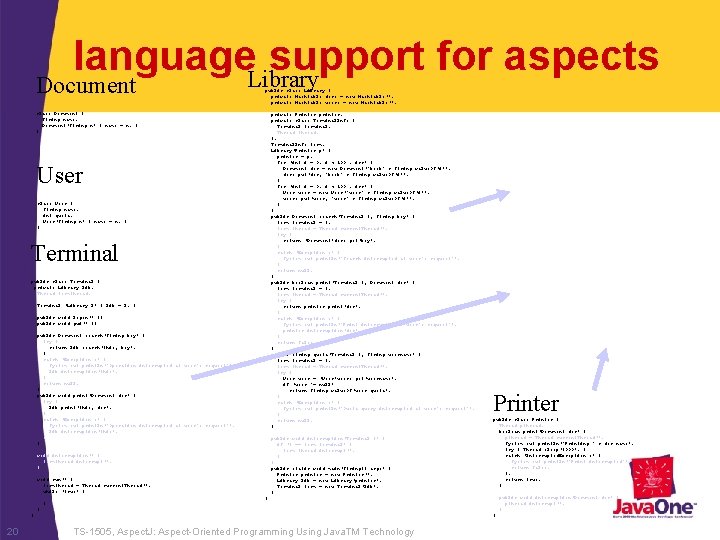 language. Library support for aspects Document public class Library { private Hashtable docs =