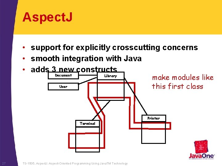 Aspect. J • support for explicitly crosscutting concerns • smooth integration with Java •