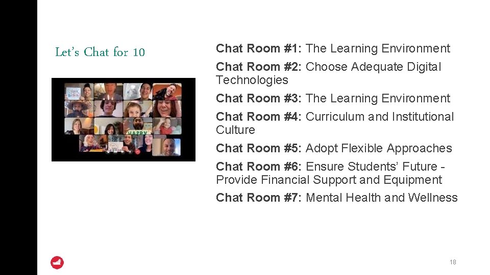 Let’s Chat for 10 Chat Room #1: The Learning Environment Chat Room #2: Choose