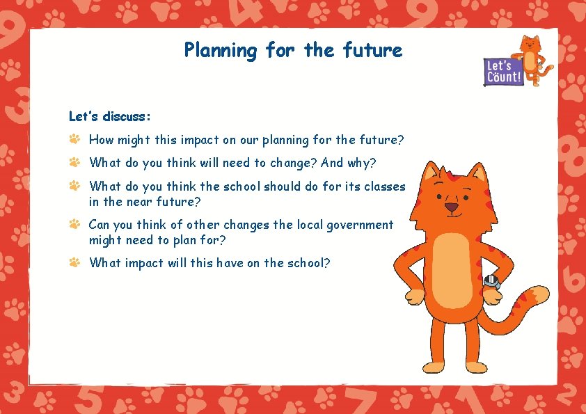 Planning for the future Let’s discuss: How might this impact on our planning for