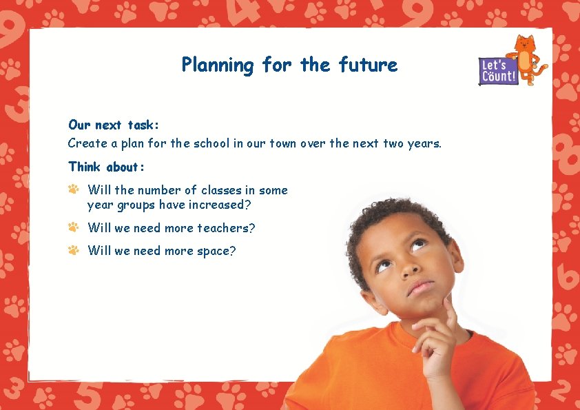 Planning for the future Our next task: Create a plan for the school in