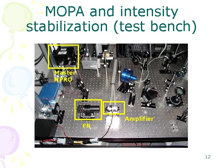 MOPA and intensity stabilization (test bench) Master NPRO Amplifier FR 12 