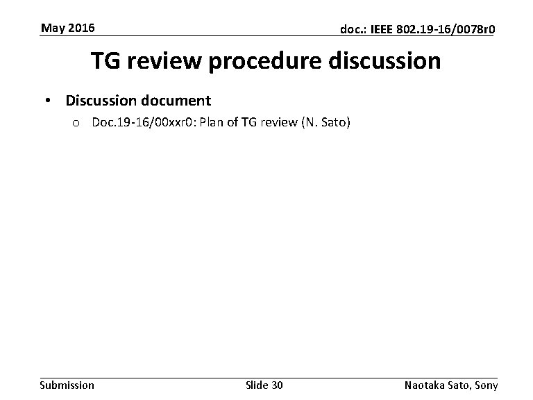 May 2016 doc. : IEEE 802. 19 -16/0078 r 0 TG review procedure discussion