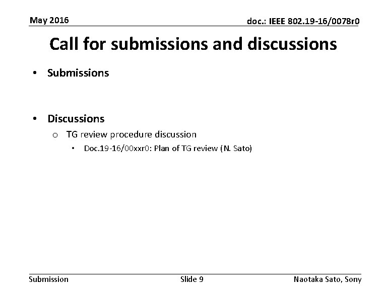 May 2016 doc. : IEEE 802. 19 -16/0078 r 0 Call for submissions and