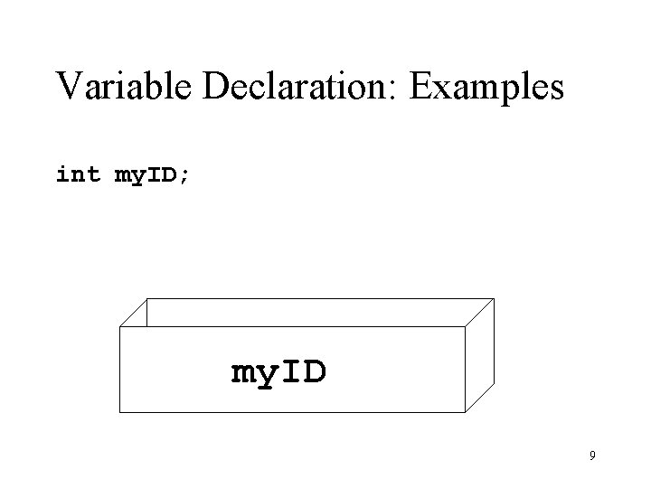 Variable Declaration: Examples int my. ID; my. ID 9 Variable Declaration: Examples int my. ID; my. ID 9