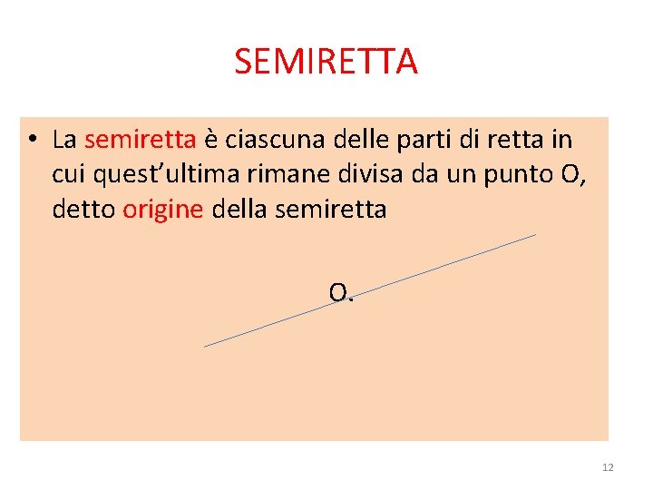 SEMIRETTA • La semiretta è ciascuna delle parti di retta in cui quest’ultima rimane