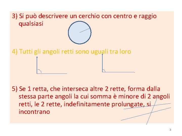 3) Si può descrivere un cerchio con centro e raggio qualsiasi 4) Tutti gli