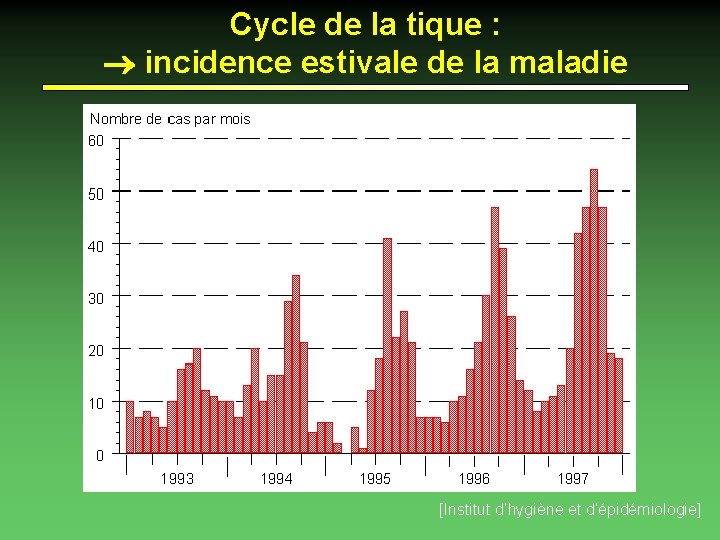 Cycle de la tique : incidence estivale de la maladie [Institut d’hygiène et d’épidémiologie]