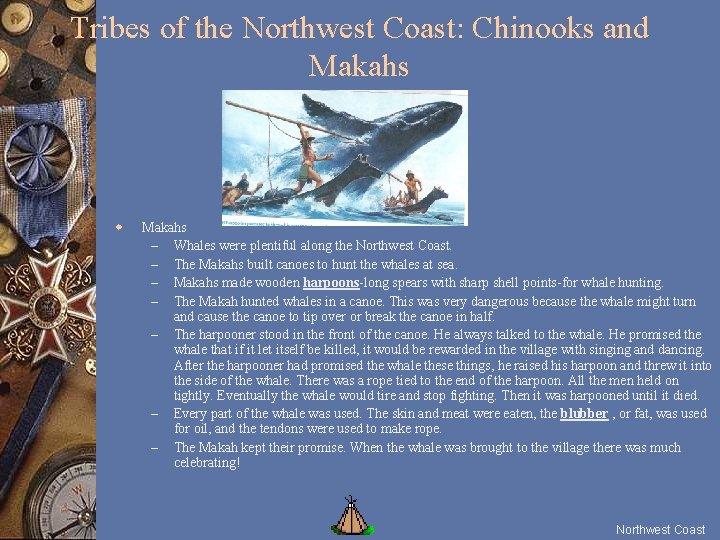 Tribes of the Northwest Coast: Chinooks and Makahs w Makahs – Whales were plentiful