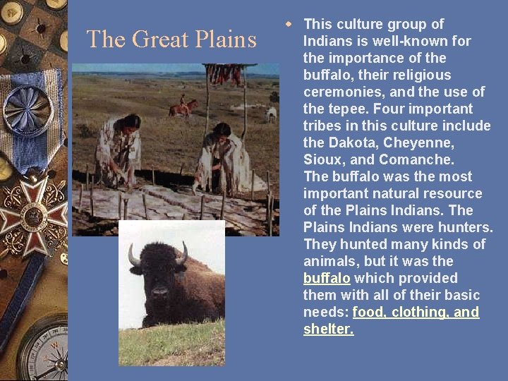 The Great Plains w This culture group of Indians is well-known for the importance