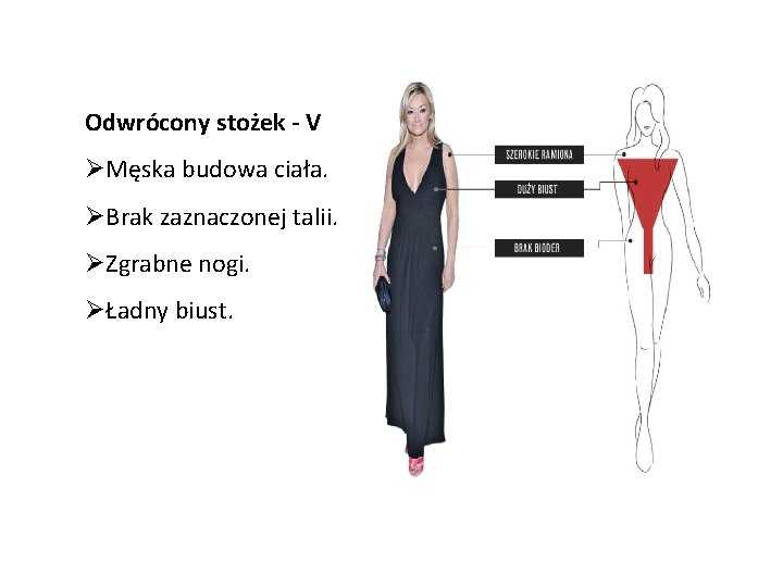 Odwrócony stożek - V ØMęska budowa ciała. ØBrak zaznaczonej talii. ØZgrabne nogi. ØŁadny biust.