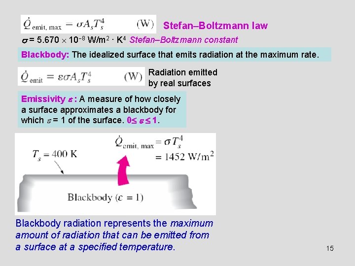 Stefan–Boltzmann law = 5. 670 10 8 W/m 2 · K 4 Stefan–Boltzmann constant