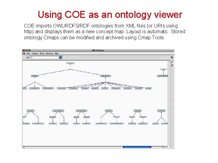 Using COE as an ontology viewer COE imports OWL/RDFS/RDF ontologies from XML files (or