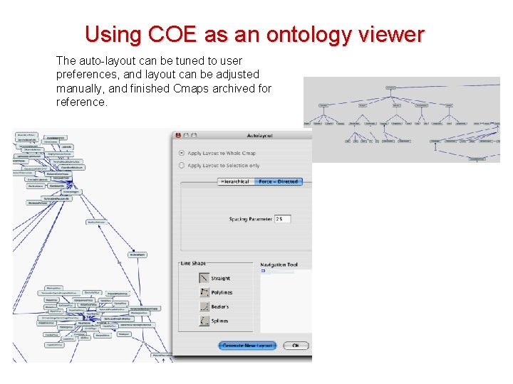 Using COE as an ontology viewer The auto-layout can be tuned to user preferences,