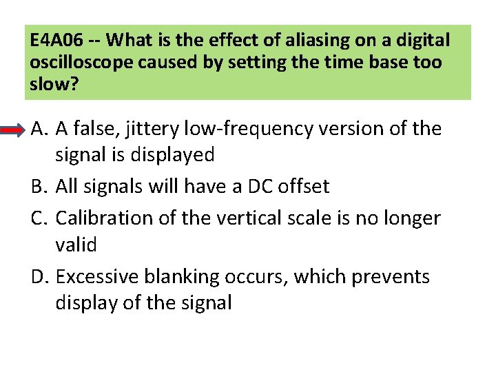 E 4 A 06 -- What is the effect of aliasing on a digital