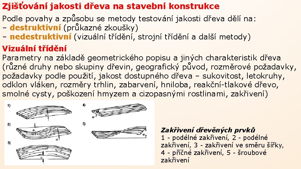 Zjišťování jakosti dřeva na stavební konstrukce Podle povahy a způsobu se metody testování jakosti