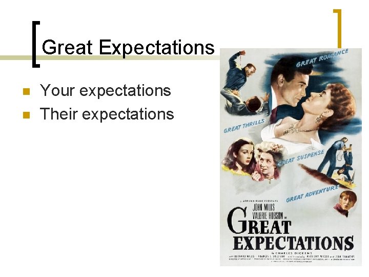 Great Expectations n n Your expectations Their expectations 