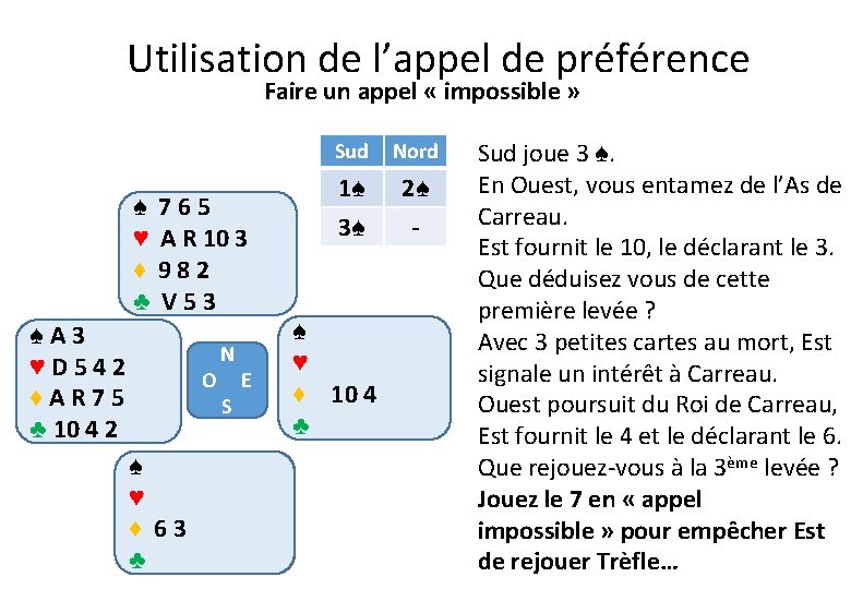 Utilisation de l’appel de préférence Faire un appel « impossible » ♠ ♥ ♦