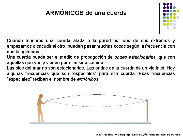 ARMÓNICOS de una cuerda Cuando tenemos una cuerda atada a la pared por uno