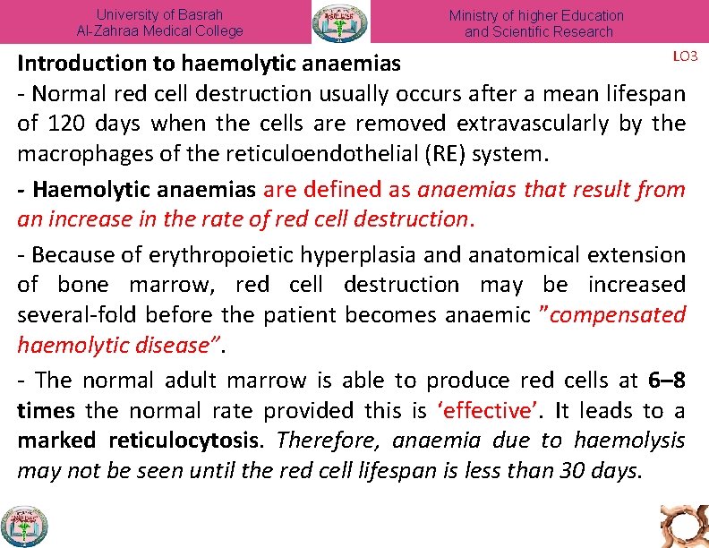 University of Basrah Al-Zahraa Medical College Ministry of higher Education and Scientific Research LO