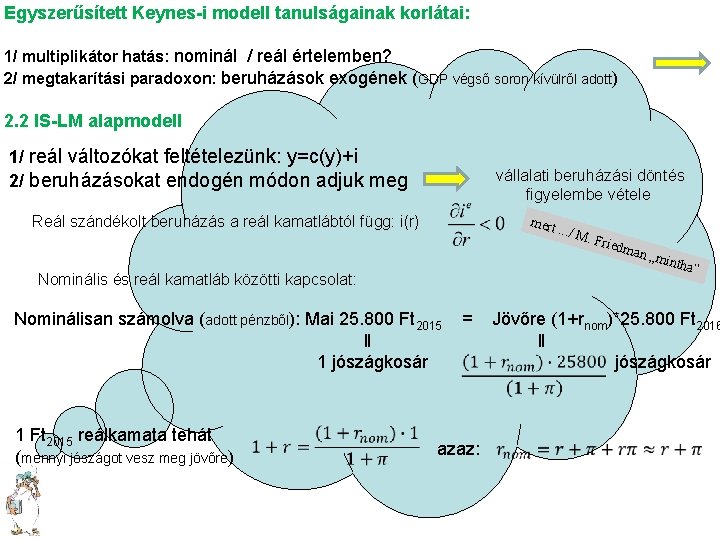 Egyszerűsített Keynes-i modell tanulságainak korlátai: 1/ multiplikátor hatás: nominál / reál értelemben? 2/ megtakarítási