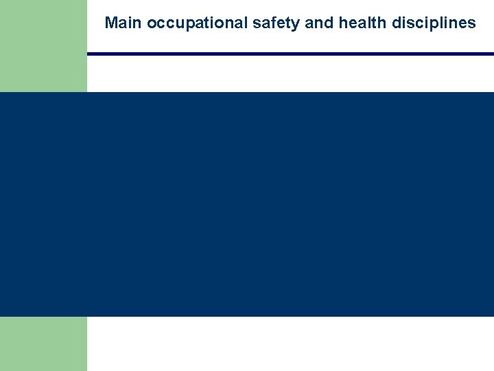 Main occupational safety and health disciplines Main occupational safety and health disciplines