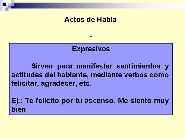 Actos de Habla Expresivos Sirven para manifestar sentimientos y actitudes del hablante, mediante verbos