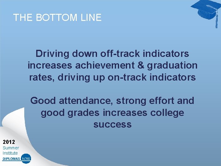 THE BOTTOM LINE Driving down off-track indicators increases achievement & graduation rates, driving up