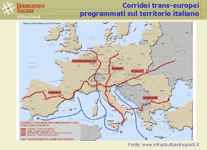 Ufficio Studi Corridoi trans-europei programmati sul territorio italiano Fonte: www. infrastrutturetrasporti. it 