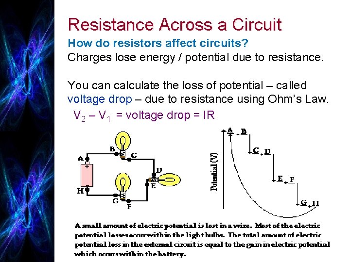 Resistance Across a Circuit How do resistors affect circuits? Charges lose energy / potential
