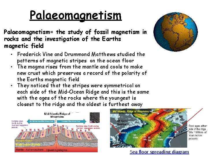 Palaeomagnetism= the study of fossil magnetism in rocks and the investigation of the Earths