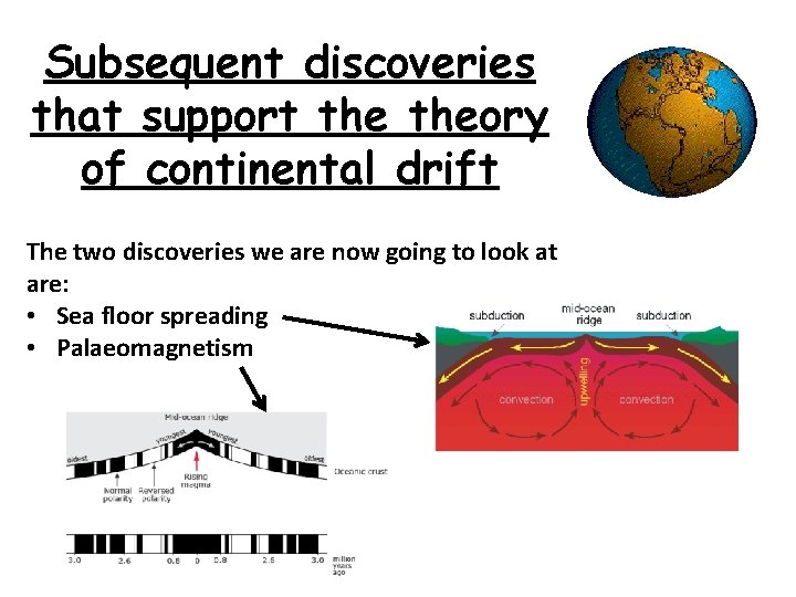 Subsequent discoveries that support theory of continental drift The two discoveries we are now