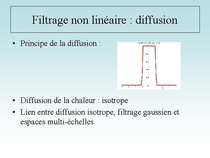 Filtrage non linéaire : diffusion • Principe de la diffusion : • Diffusion de