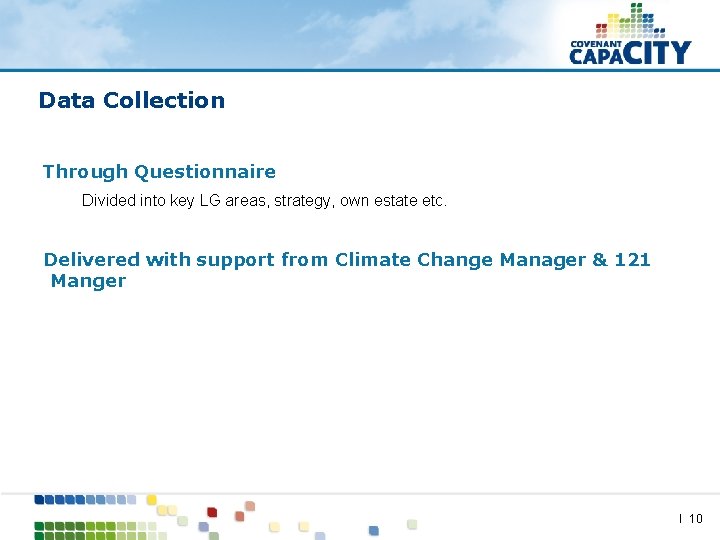 Data Collection Through Questionnaire Divided into key LG areas, strategy, own estate etc. Delivered