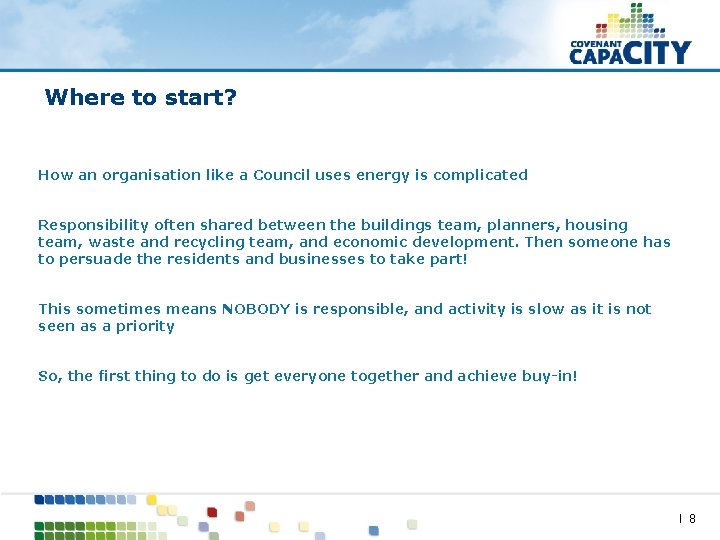 Where to start? How an organisation like a Council uses energy is complicated Responsibility
