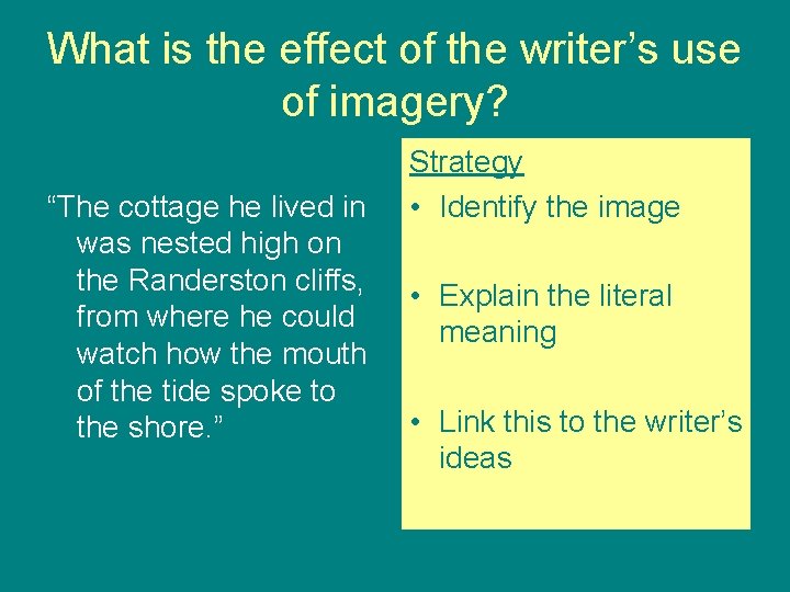 What is the effect of the writer’s use of imagery? “The cottage he lived