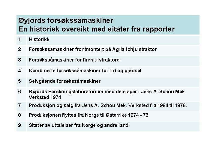 Øyjords forsøkssåmaskiner En historisk oversikt med sitater fra rapporter 1 Historikk 2 Forsøkssåmaskiner frontmontert