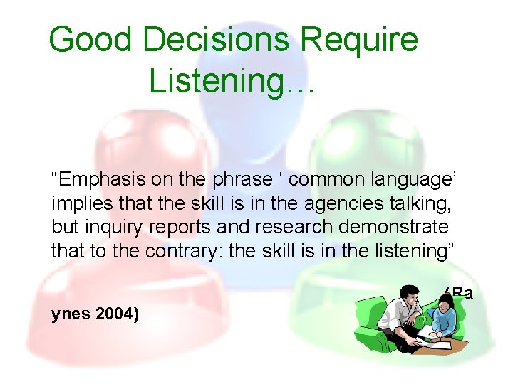 Good Decisions Require Listening… “Emphasis on the phrase ‘ common language’ implies that the