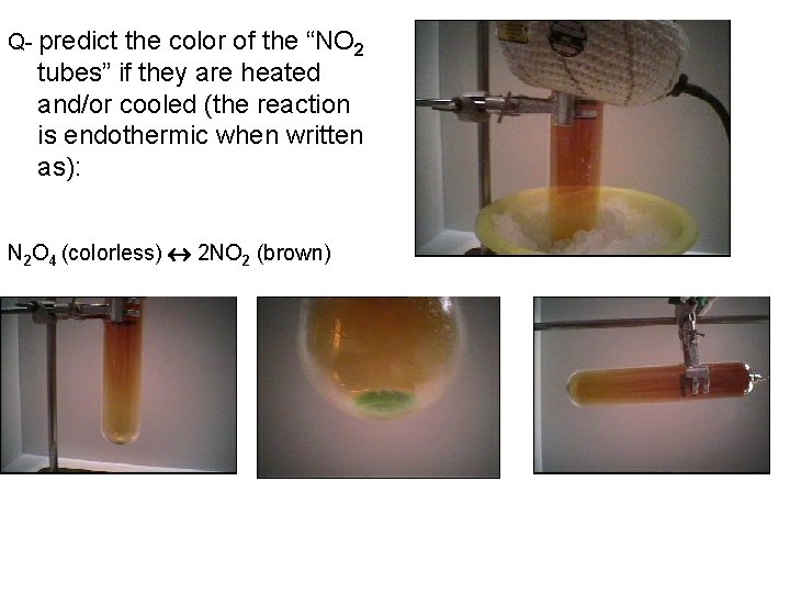 Q- predict the color of the “NO 2 tubes” if they are heated and/or