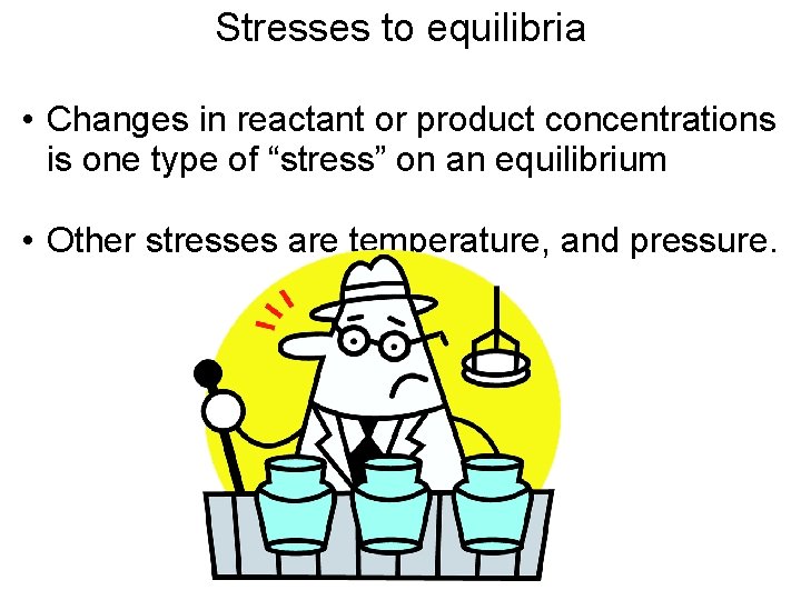 Stresses to equilibria • Changes in reactant or product concentrations is one type of