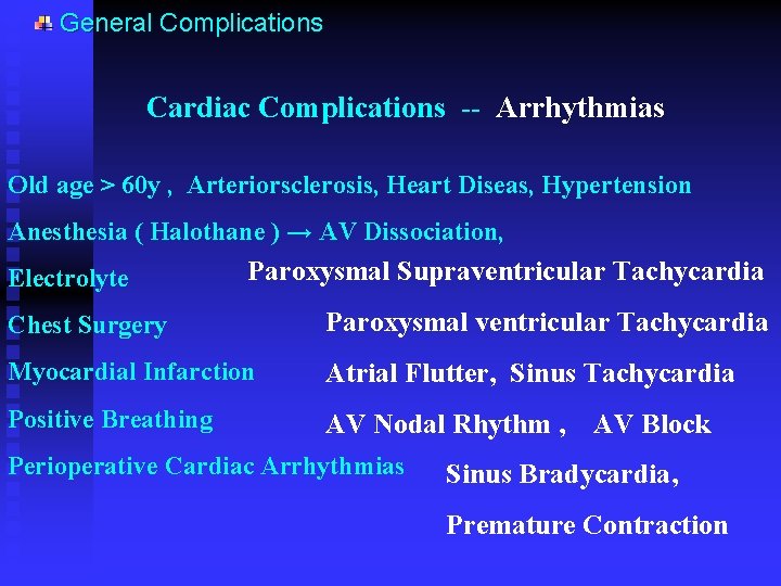 General Complications Cardiac Complications -- Arrhythmias Old age > 60 y , Arteriorsclerosis, Heart General Complications Cardiac Complications -- Arrhythmias Old age > 60 y , Arteriorsclerosis, Heart