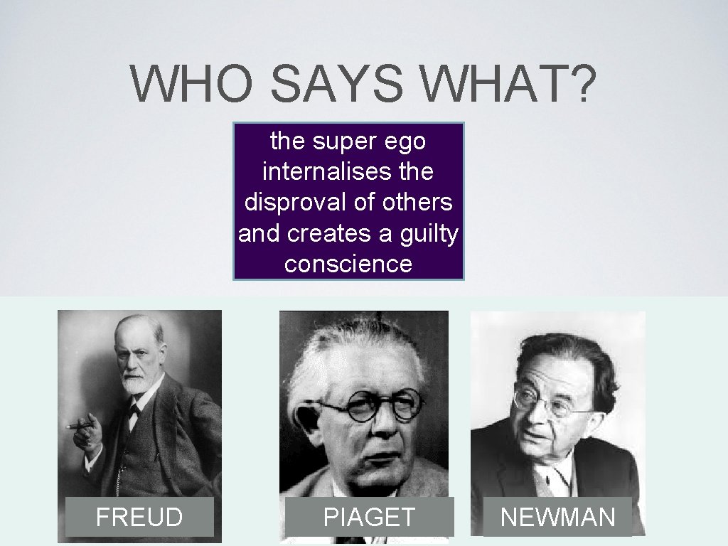 WHO SAYS WHAT? the super ego internalises the disproval of others and creates a