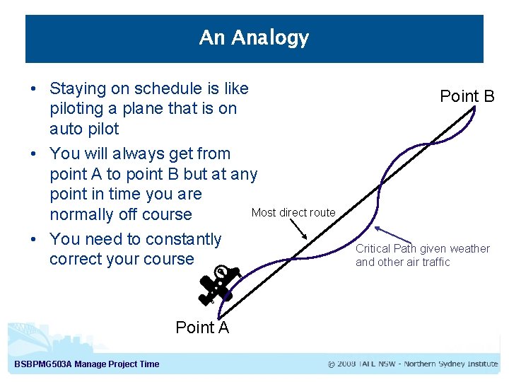 An Analogy • Staying on schedule is like piloting a plane that is on