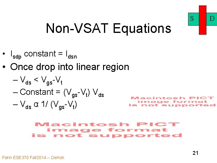 Non-VSAT Equations S • Isdp constant = Idsn • Once drop into linear region