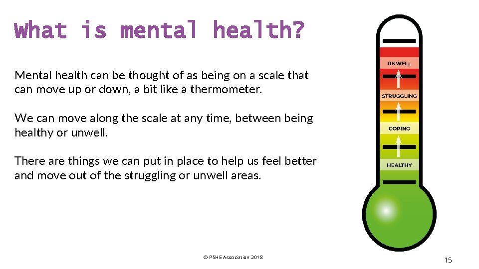 What is mental health? Mental health can be thought of as being on a