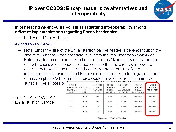IP over CCSDS: Encap header size alternatives and interoperability • In our testing we
